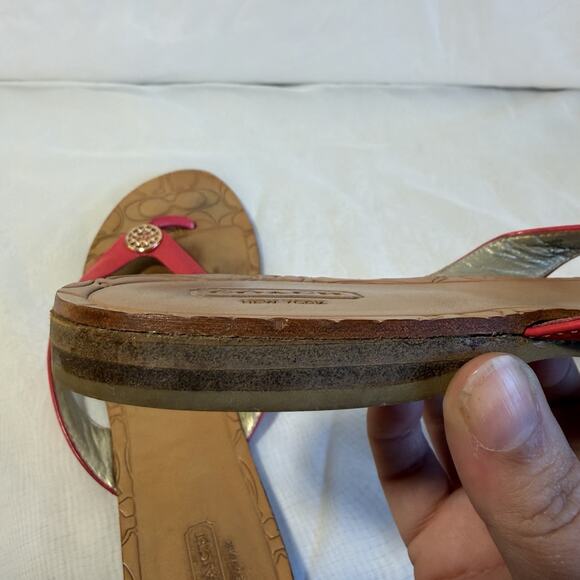 Coach Leather Sara Sandals Hot Pink Flip Flops Women's Size 11 B - Picture 7 of 8